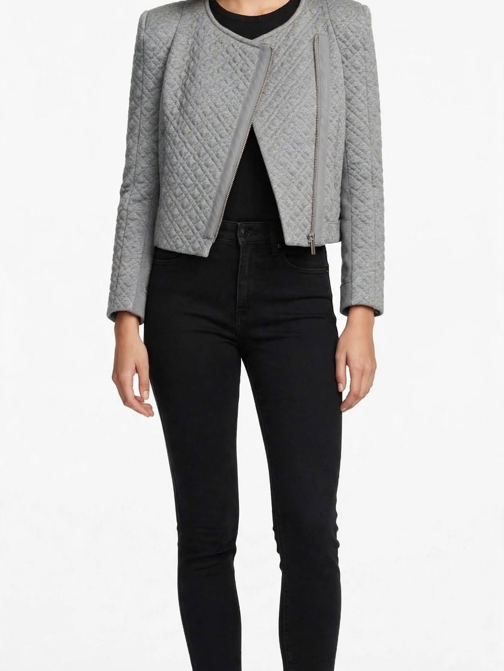 BCBGMAXAZRIA Gray Quilted Moto Jacket - Asymmetrical Zip Cropped Size XS NWT